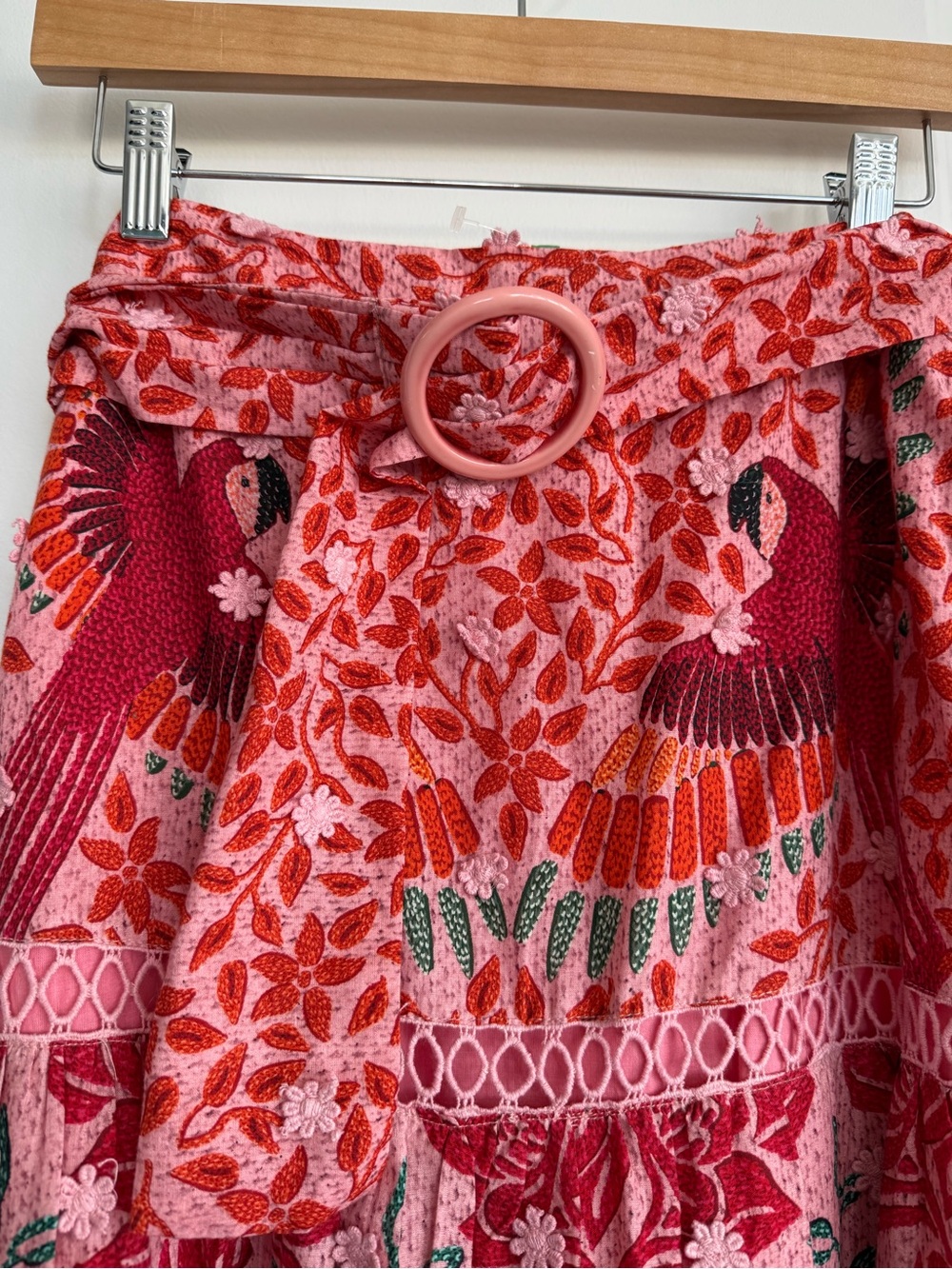 Farm Rio Ainiika Printed Tiered Maxi Skirt with Belt Pink Red Green M NWOT - Picture 7 of 16